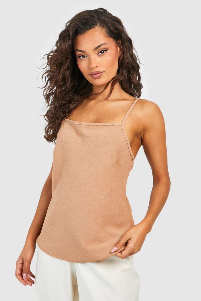 Womens Basic Woven Square Neck Cami - Beige - 8, Beige