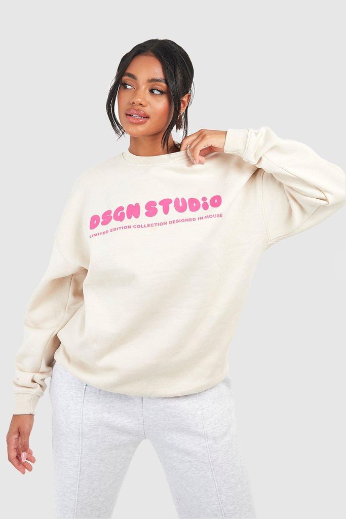 Womens Dsgn Studio Bubble Slogan Sweatshirt - Beige - Xl, Beige