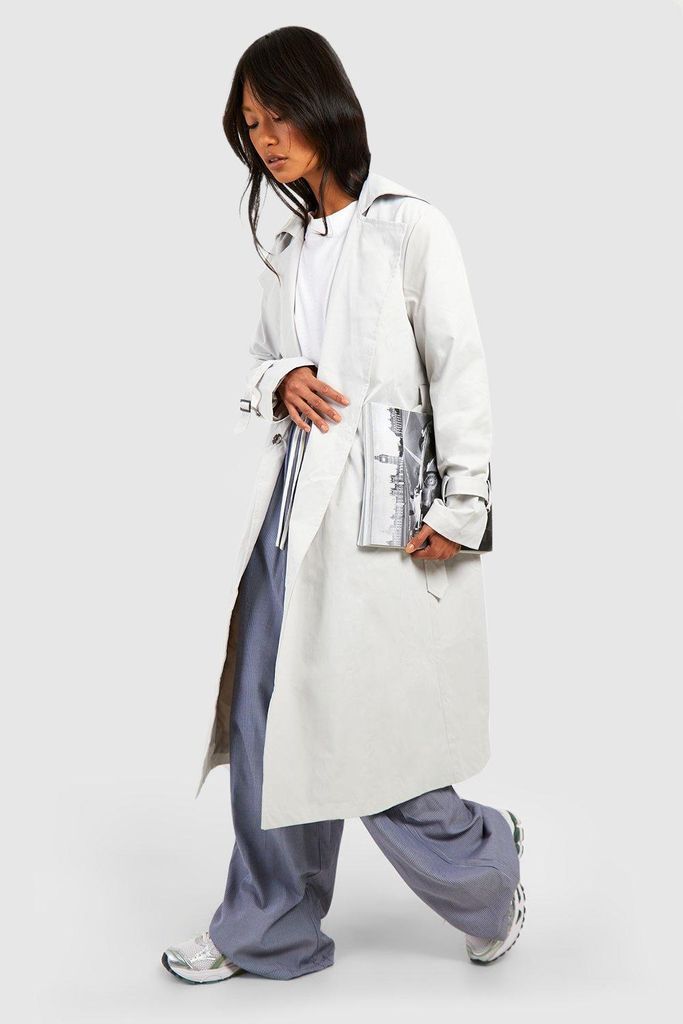 Womens Fitted Cuff Detail Belted Trench Coat - Grey - 8, Grey