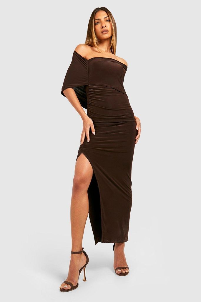 Womens Double Slinky Rouched Midaxi Dress - Brown - 8, Brown