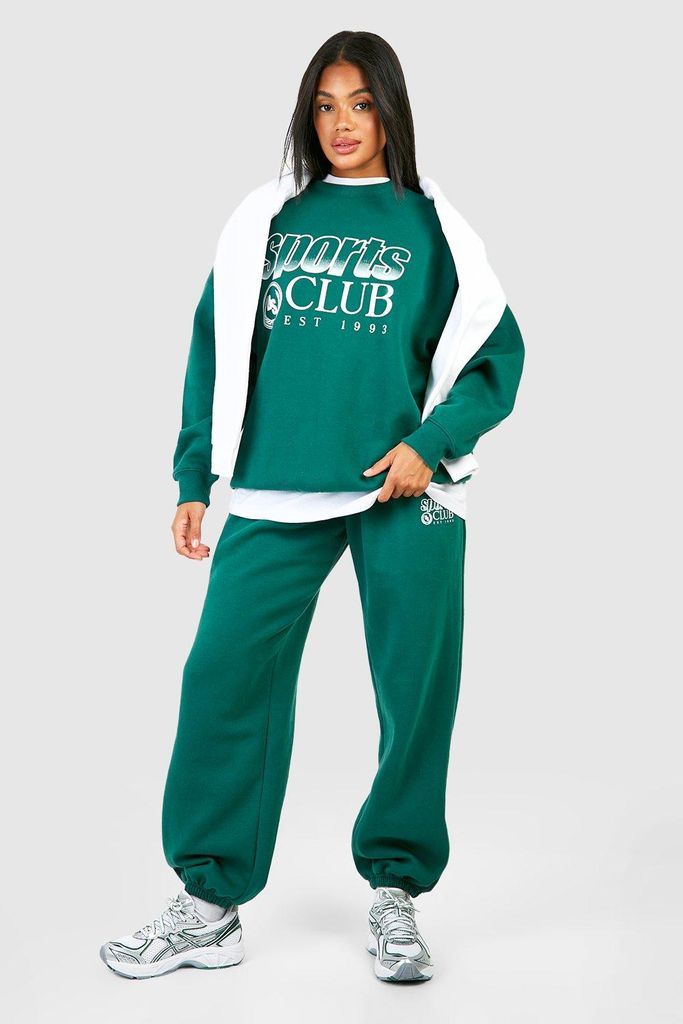 Womens Dsgn Studio Sports Club Deep Neck Sweatshirt Tracksuit - Green - S, Green