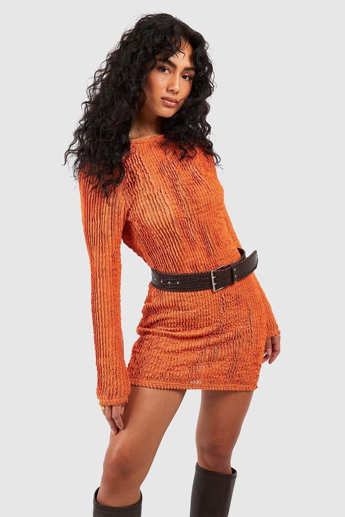 Womens Cowl Back Knitted Bodycon Dress - Orange - 8, Orange
