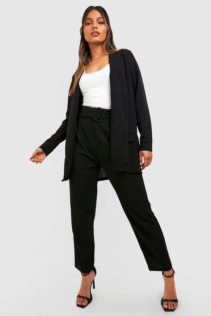 Womens Tailored Jersey Blazer & Self Fabric Belt Trouser Suit - Black - 6, Black