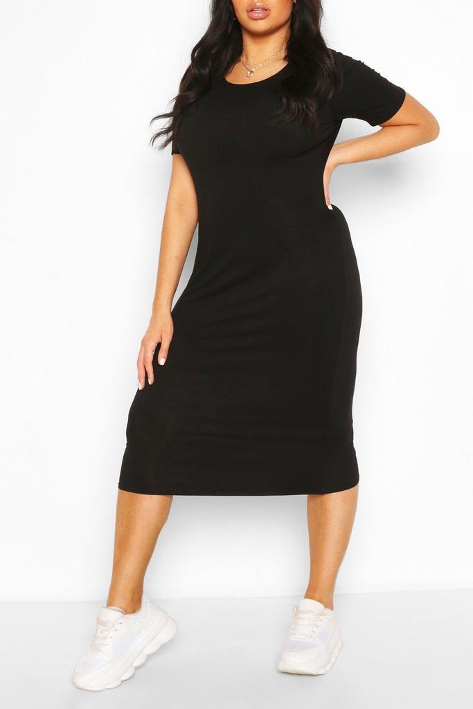 Womens Plus Cap Sleeve Jersey Midi Dress - Black - 16, Black
