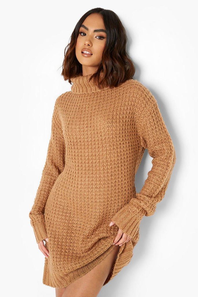 Womens Roll Neck Fisherman Jumper Dress - Beige - S, Beige