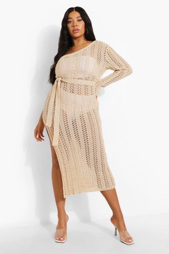 Womens Plus Shimmer Knitted Beach Shoulder Dress - Gold - 28, Gold