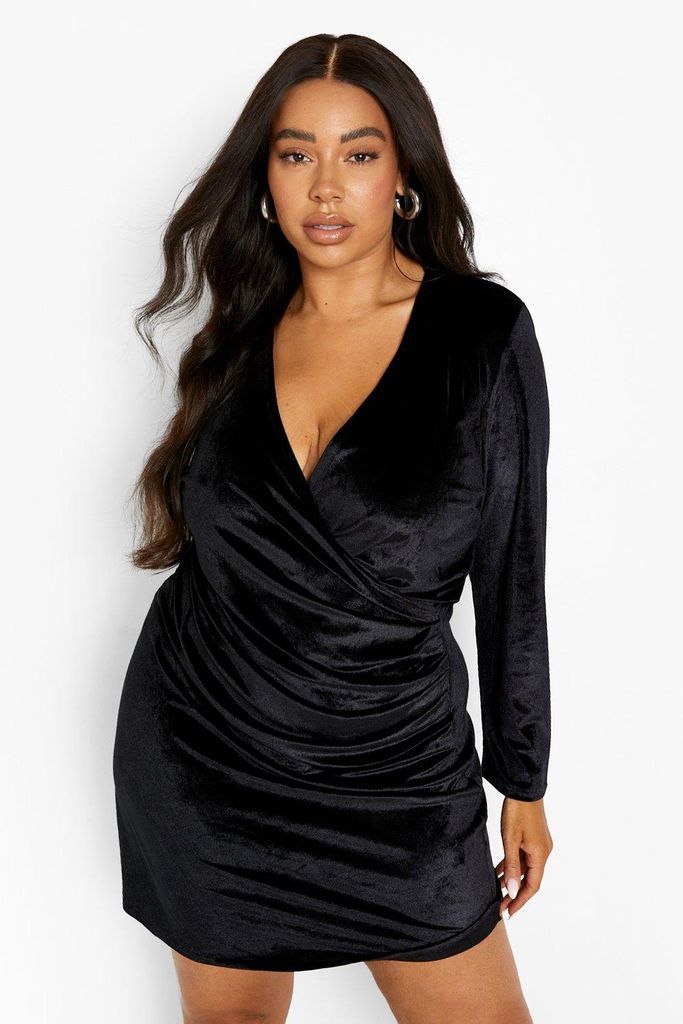 Womens Plus Velvet Wrap Dress - Black - 28, Black