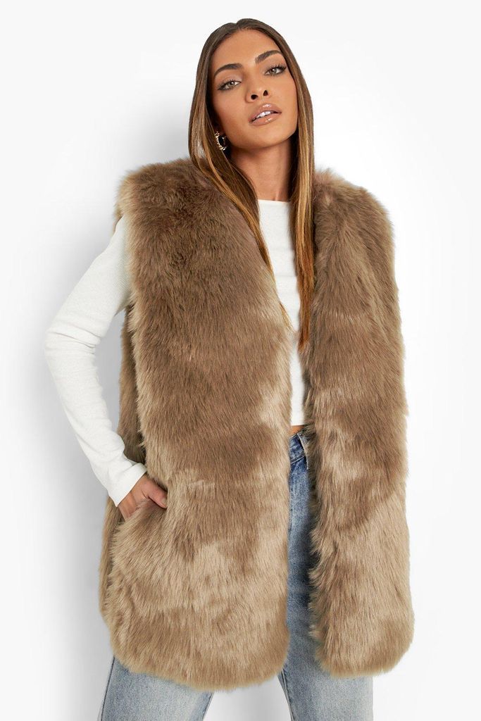 Womens Luxe Panelled Faux Fur Gilet - Beige - 8, Beige