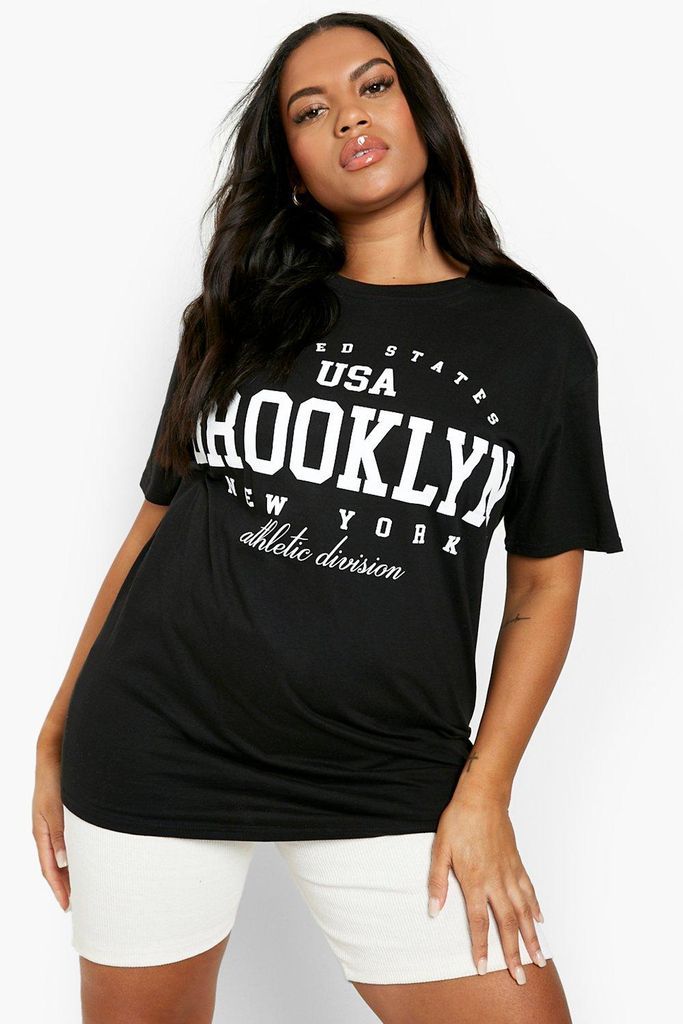 Womens Plus Brooklyn Slogan T-Shirt - Black - 16, Black