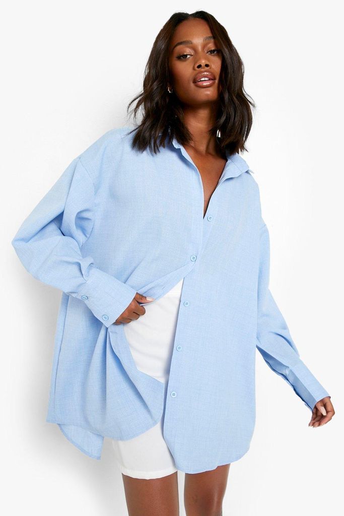 Womens Lightweight Marl Oversized Shirt - Blue - 8, Blue