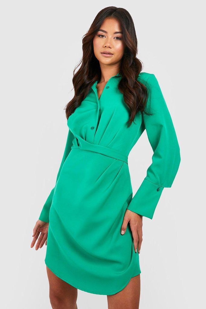 Womens Premium Wide Sleeve Shirt Dress - Green - 8, Green