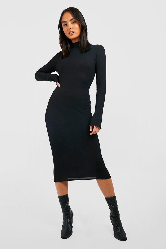 Womens Rib High Neck Midi Dress - Black - 8, Black