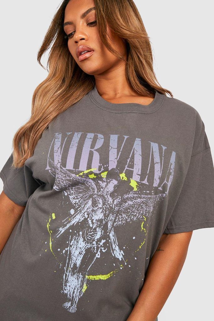 Womens Plus Nirvana Neon Pop Band T-Shirt - Grey - 18, Grey