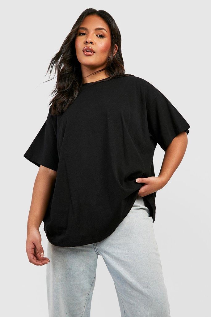 Womens Plus Super Oversized Crew Neck Basic Cotton T-Shirt - Black - 16, Black