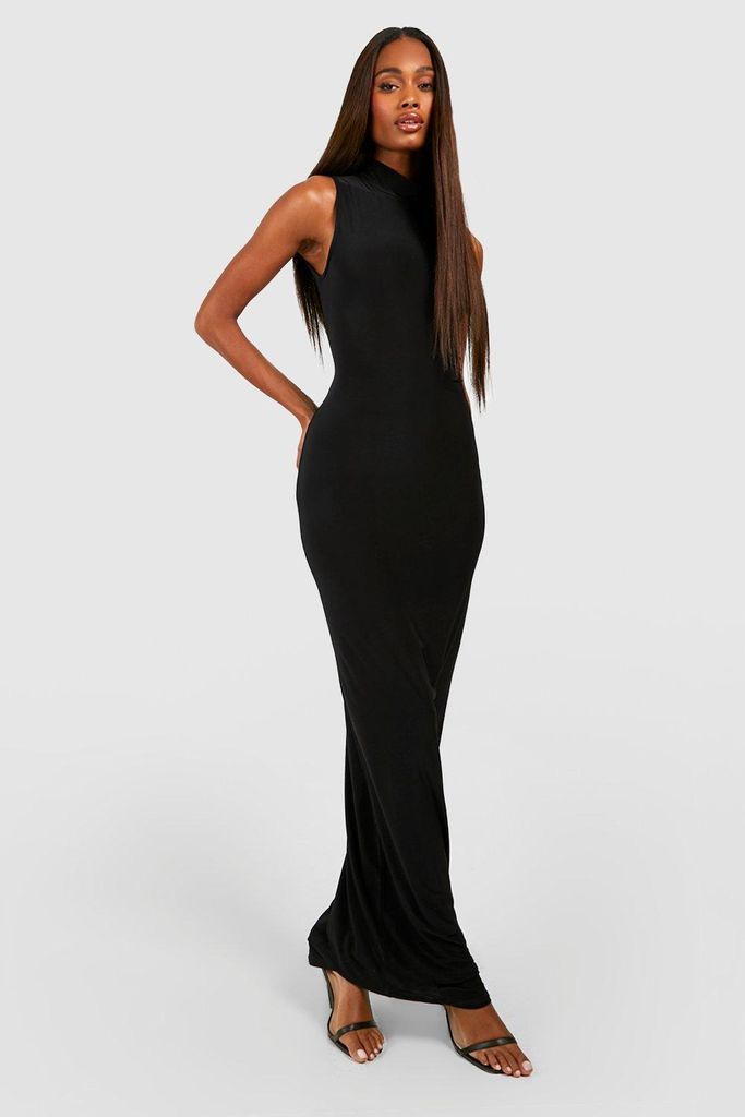 Womens Premium Heavy Weight Slinky High Neck Maxi Dress - Black - 10, Black