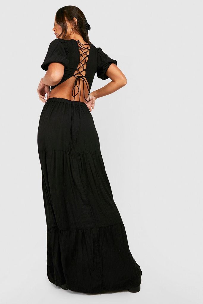 Womens Tall Crinkle Tie Detail Crop And Maxi Skirt Set - Black - 12, Black