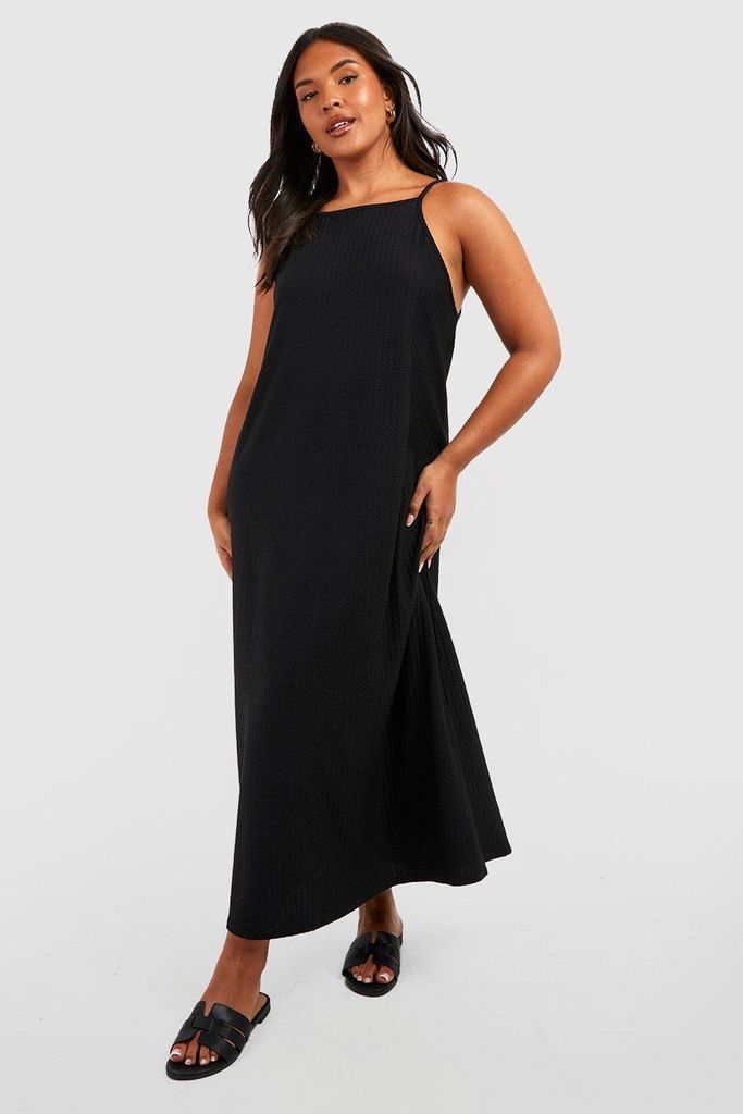 Womens Plus Textured Midi Sun Dress - Black - 24, Black