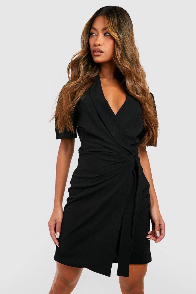 Womens Short Sleeve Side Tie Blazer Dress - Black - 18, Black