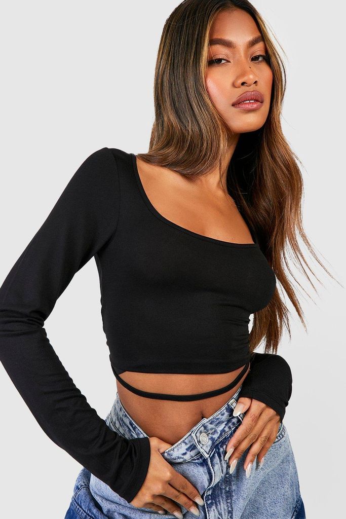 Womens Square Neck Crop Top - Black - 8, Black