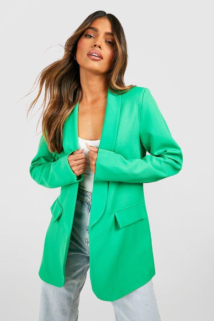 Womens Longline Curved Hem Relaxed Fit Tailored Blazer - Green - 8, Green