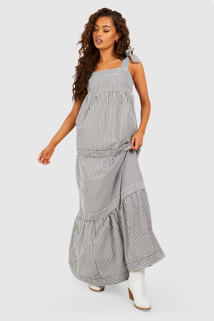 Womens Stripe Tiered Maxi Dress - Beige - 8, Beige