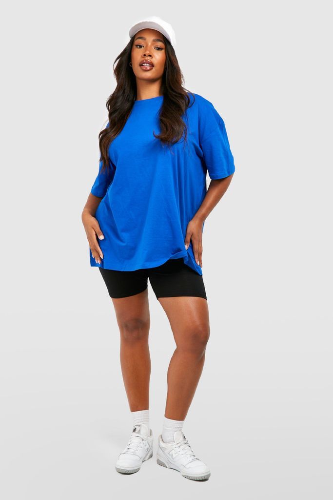 Womens Plus Oversized Crew Neck Basic Cotton T-Shirt - Blue - 16, Blue