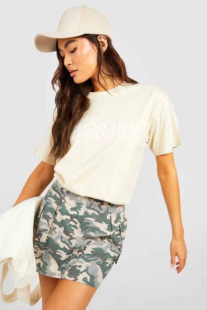 Womens New York City Printed Oversized T-Shirt - Beige - Xl, Beige