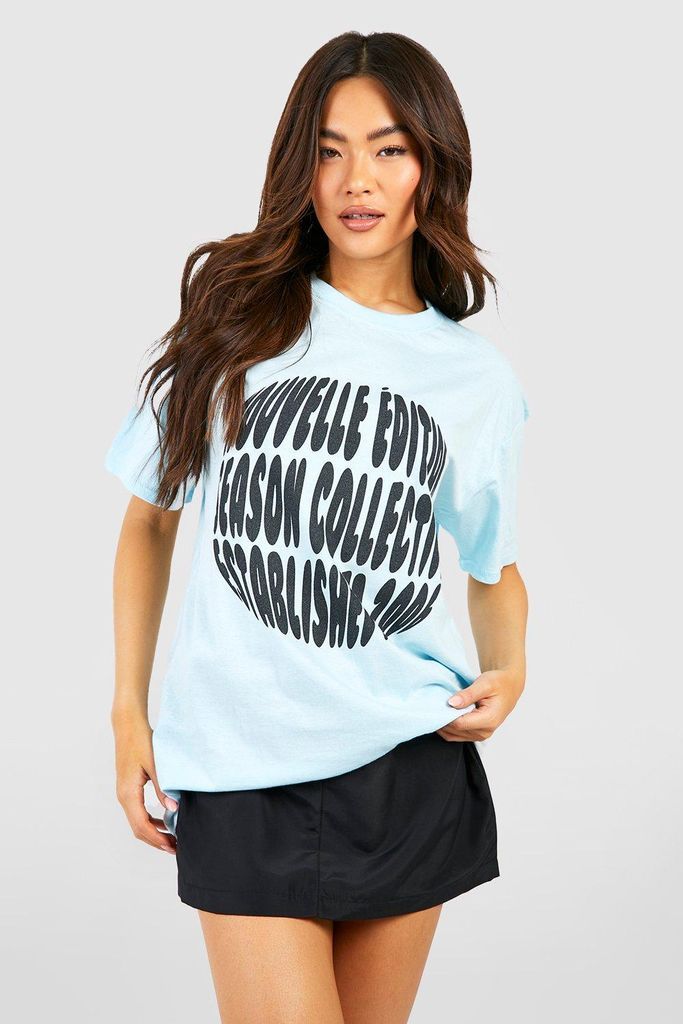 Womens Season Collective Circle Print Oversized T-Shirt - Blue - L, Blue