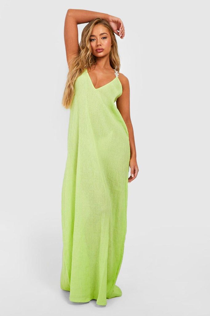 Womens Pearl Stone Strap Cheesecloth Maxi Beach Dress - Green - S, Green