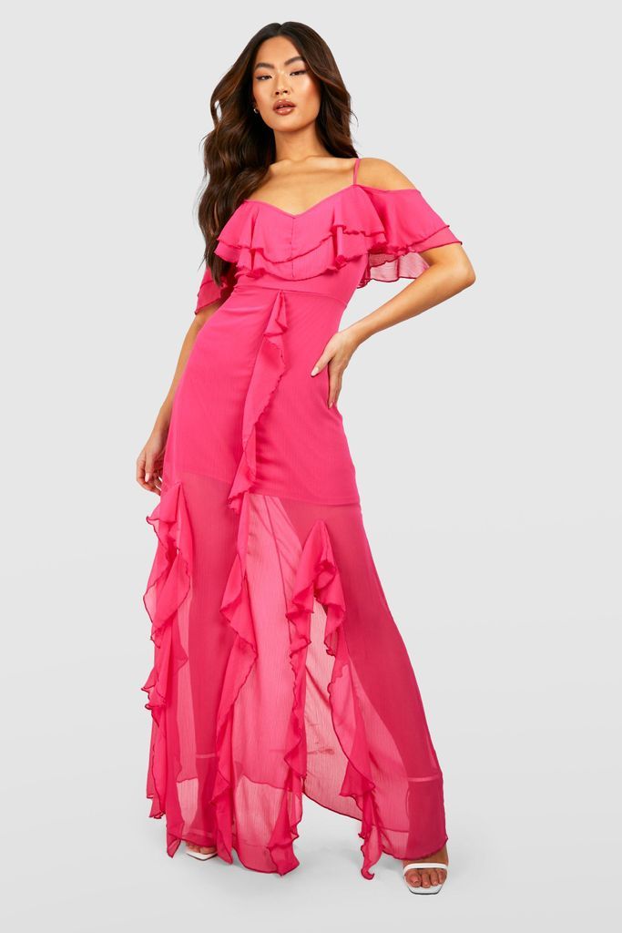Womens Ruffle Off The Shoulder Maxi Dress - Pink - 10, Pink