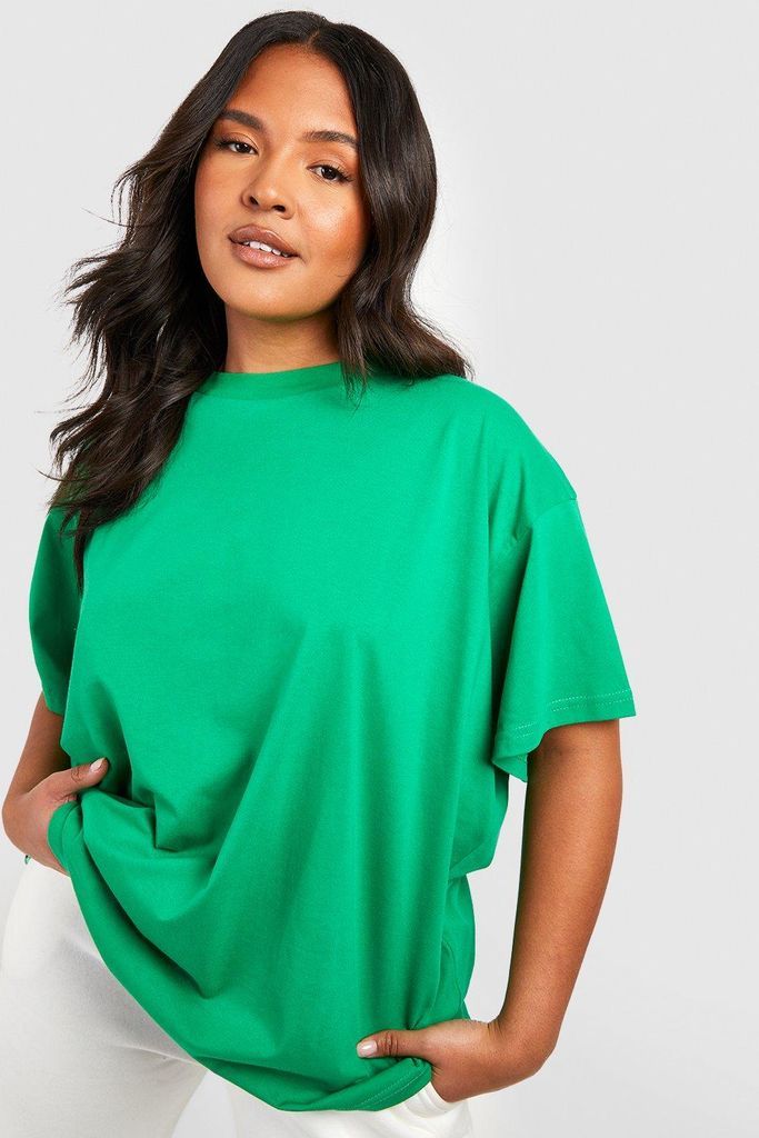 Womens Plus Oversized Crew Neck Basic Cotton T-Shirt - Green - 16, Green