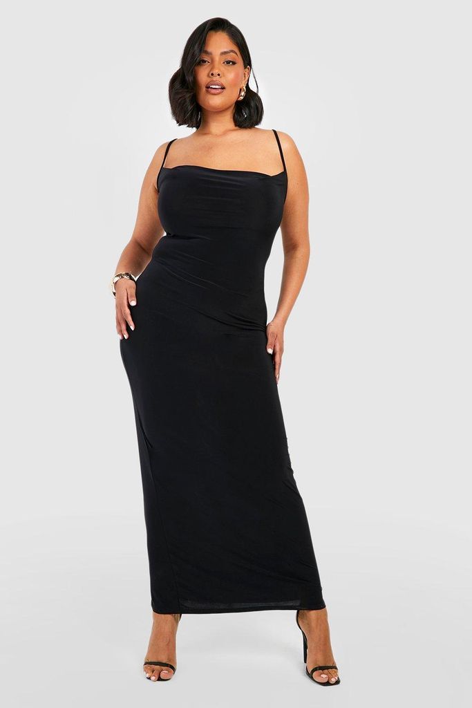 Womens Plus Slinky Cowl Neck Maxi Dress - Black - 16, Black