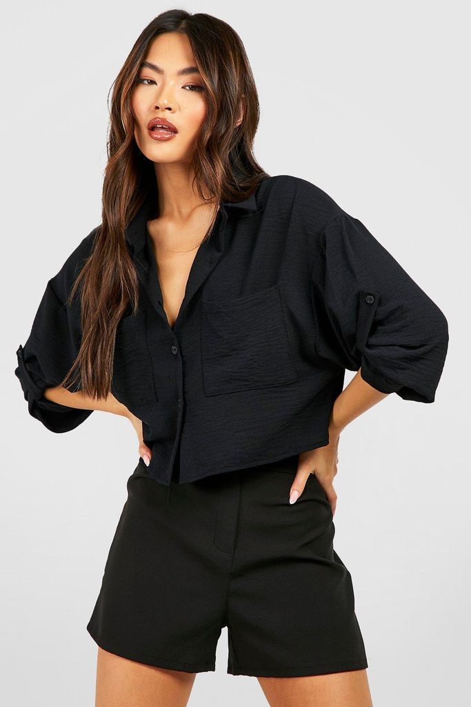 Womens Hammered Pocket Detail Boxy Shirt - Black - 8, Black