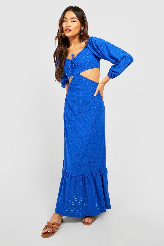 Womens Soft Broderie Cut Out Maxi Dress - Blue - 12, Blue
