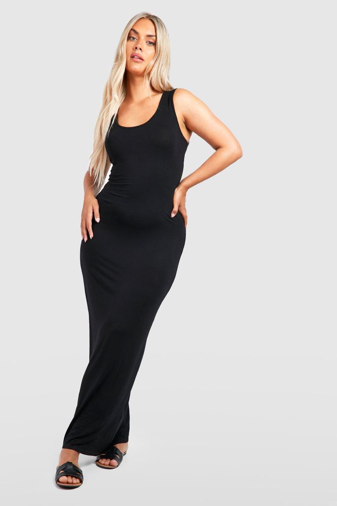 Womens Plus Basic Scoop Neck Maxi Dress - Black - 16, Black
