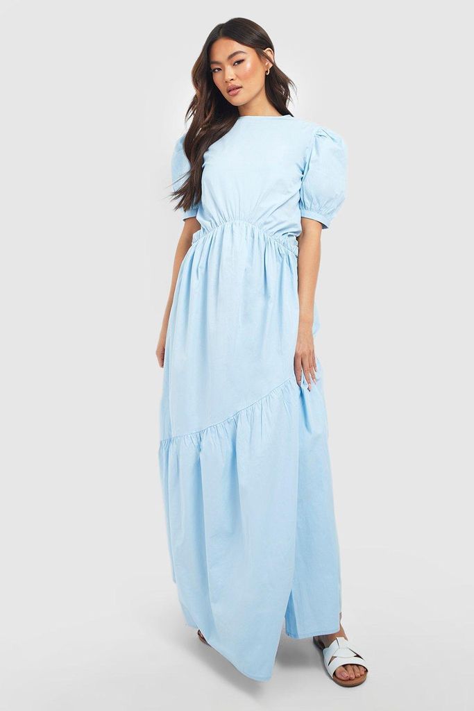 Womens Puff Sleeve Tiered Maxi Dress - Blue - 8, Blue