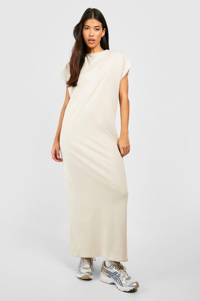 Womens Tall Cotton T-Shirt Midaxi Dress - Beige - 10, Beige