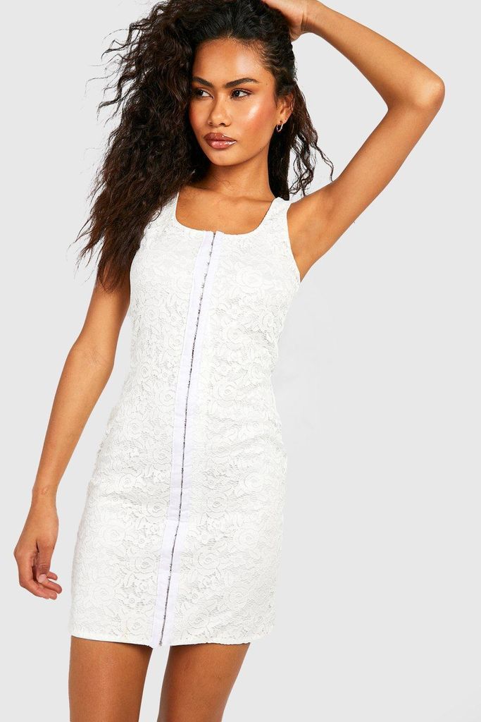 Womens Lace Corset Hook & Eye Mini Dress - White - 8, White