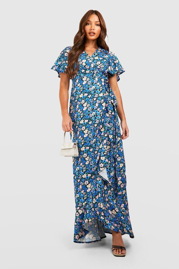 Womens Tall Floral Wrap Ruffle Maxi Dress - Blue - 6, Blue