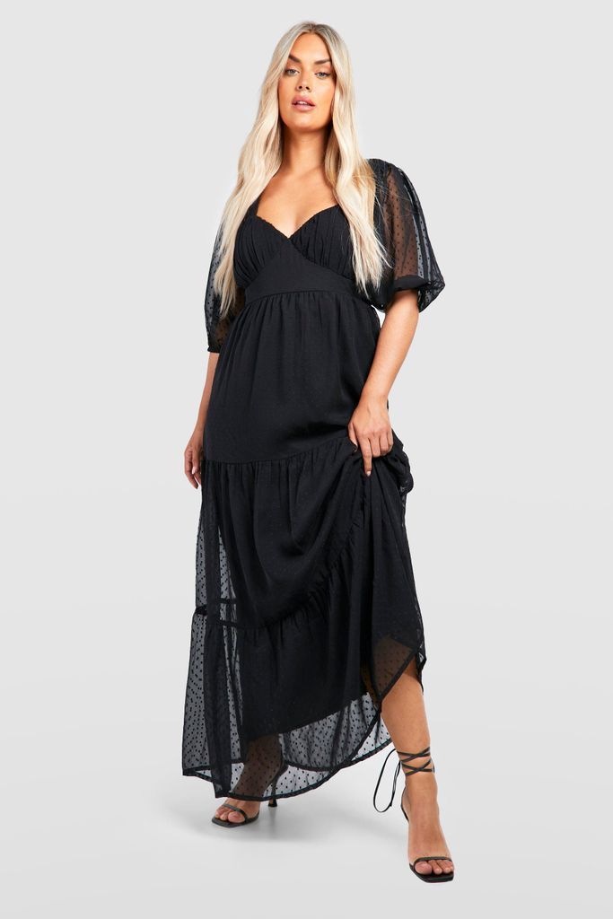 Womens Plus Dobby Milkmaid Detail Maxi Dress - Black - 18, Black