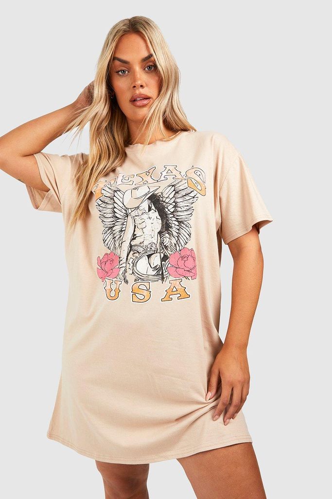 Womens Plus Texas Usa T-Shirt Dress - Beige - 18, Beige