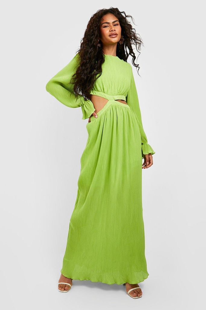 Womens Pleated Cut Out Maxi Dress - Green - 8, Green
