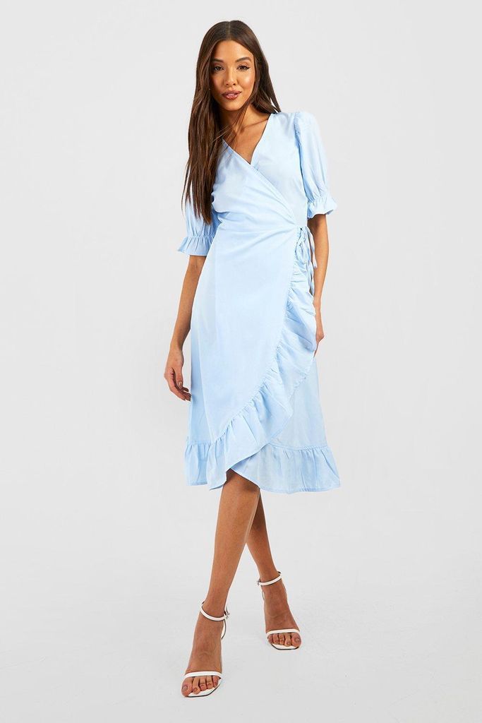Womens Puff Sleeve Midi Dress - Blue - 8, Blue