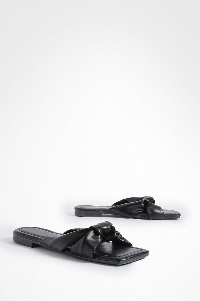 Womens Square Toe Bow Detail Mule Sandals - Black - 3, Black