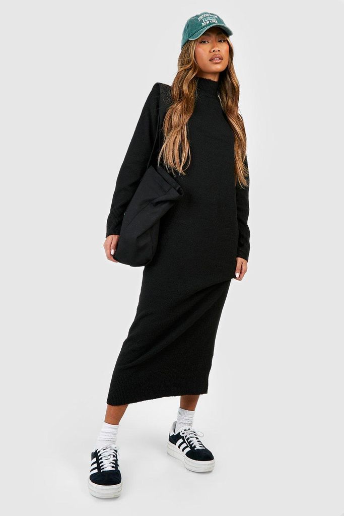 Womens Soft Knit Fine Gauge Midaxi Dress - Black - 12, Black