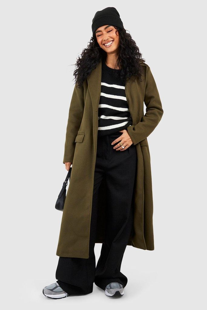 Womens Oversized Maxi Wool Look Belted Coat - Green - 8, Green