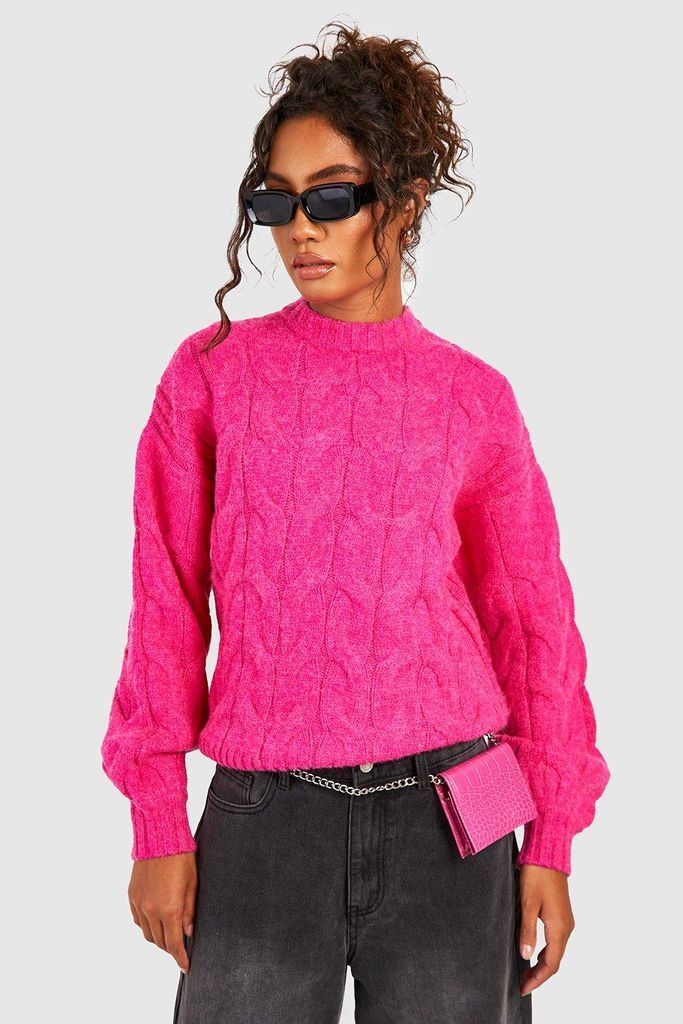 Womens Tall Chunky Soft Knit Cable Jumper - Pink - S, Pink