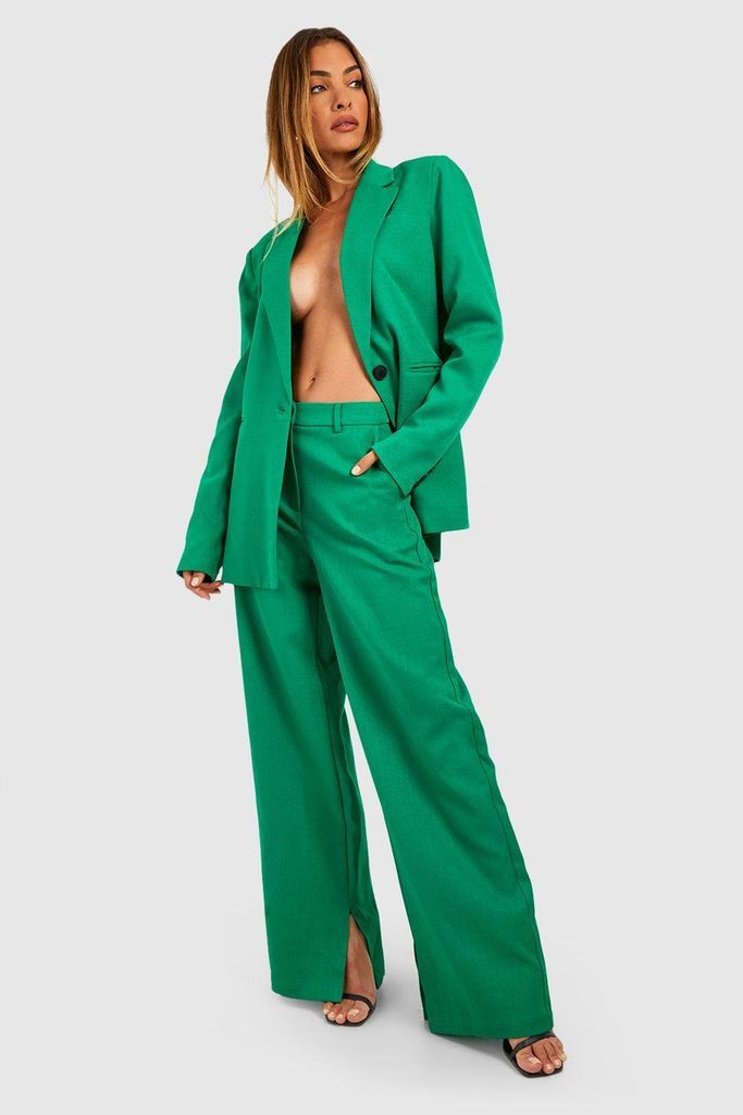 Womens Textured Wide Leg Tailored Trousers - Green - 8, Green