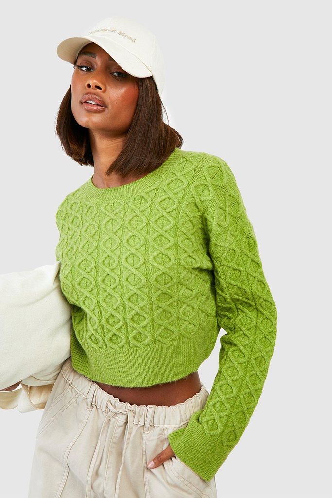 Womens Open Back Cable Knit Jumper - Green - S, Green