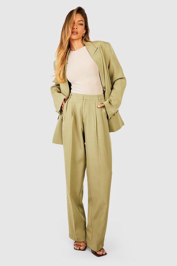 Womens Pleat Front Straight Leg Tailored Trousers - Green - 6, Green